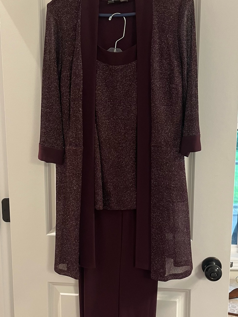 R&M Richards Deep Plum Metallic Knit Three-Piece Set
